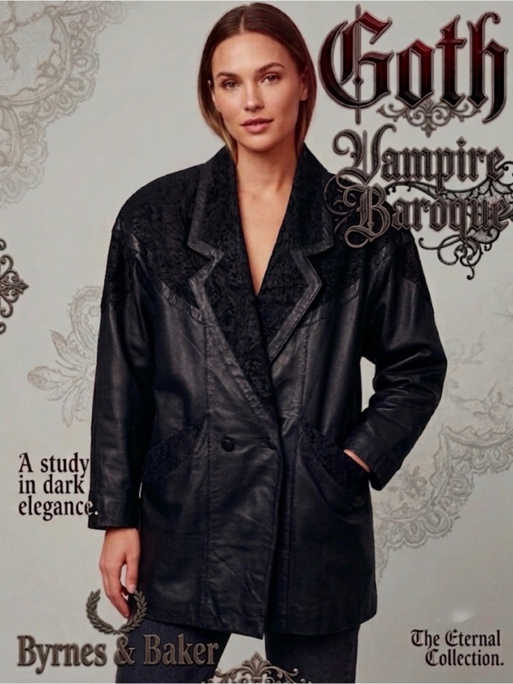 Vintage Byrnes & Baker Black Leather Coat Oversized Women’s S/M/L Gothic/ Vampir